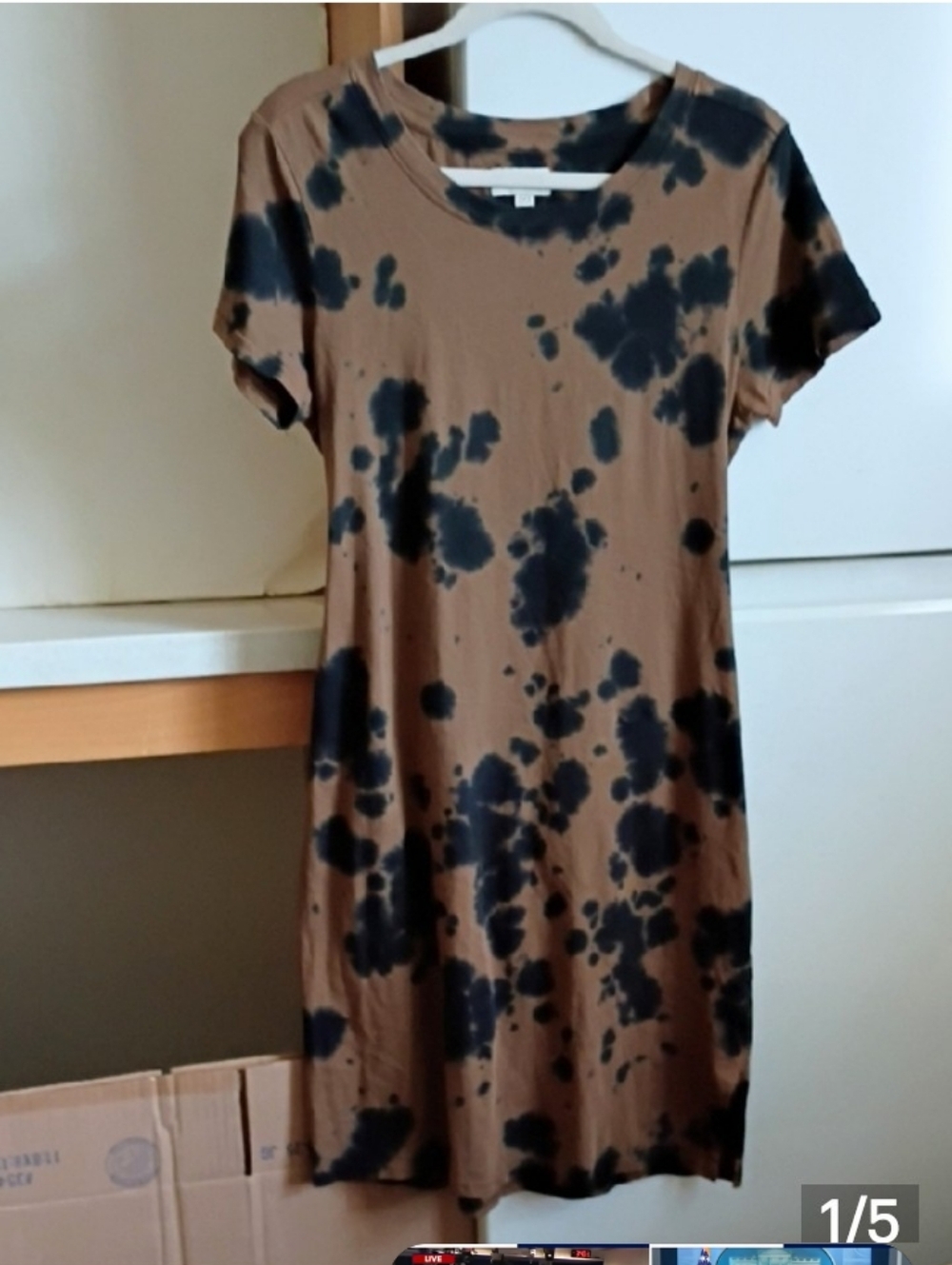 Pact Organic Cotton Brown & Black Tie-Dye Short Sleeve Belted T-Shirt Dress sz S